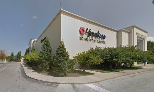 A corner of Merle Hay Mall with a Younkers sign and a yellow banner below that says "Going out of business"